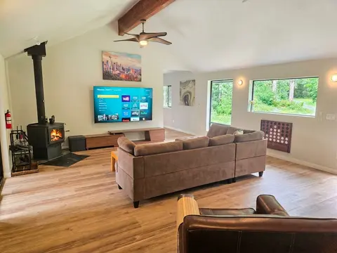 Enjoy family time while watching the deer out the front window, relaxing by the hot fireplace, or watching monster trucks on the giant 85" HD TV. Turn on the Wii and have a family showdown by playing Mario Cart, Super Smash Bros, Guitar Hero, & more!